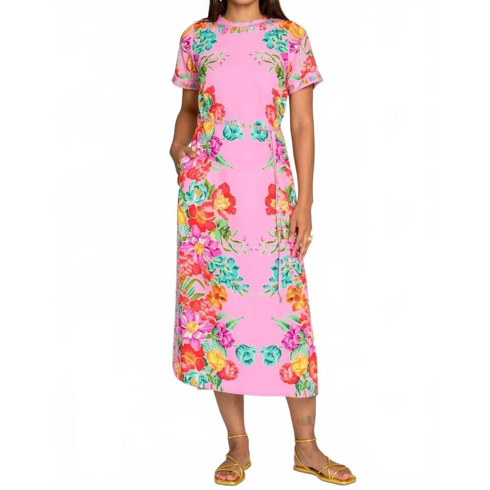 NEW ELIZABETH JAMES THE LABEL tess midi dress in cotton candy